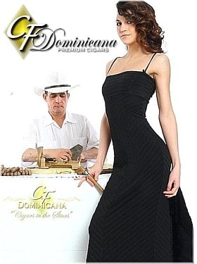 Cigar waitress in classic black gown with cigar roller Cigar Server pictured with cigar roller